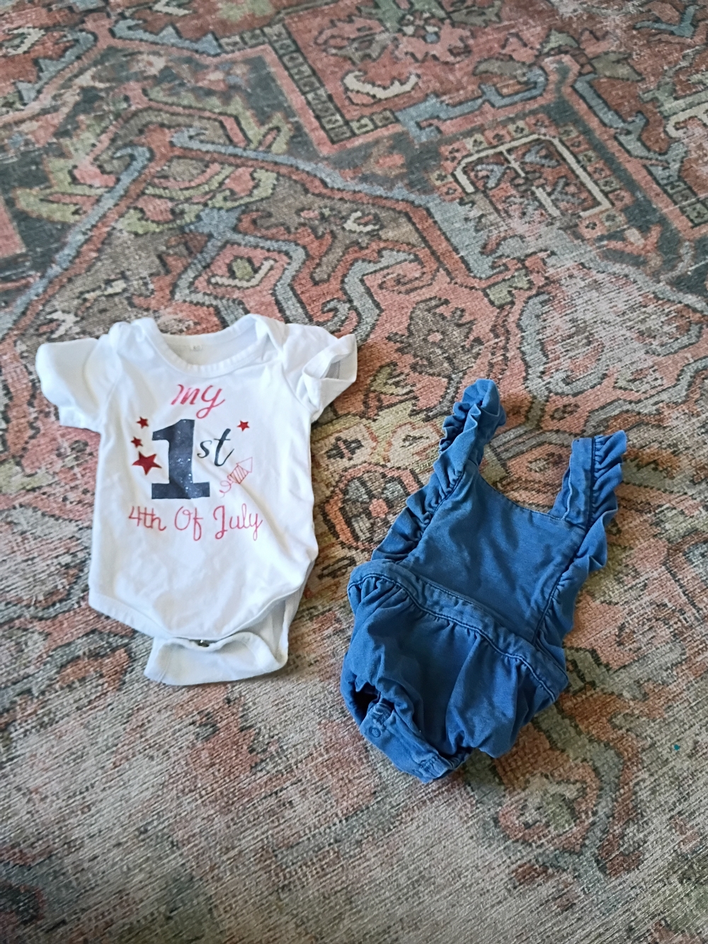 Baby 4th of July Onesie & Blue Ruffled Romper Set